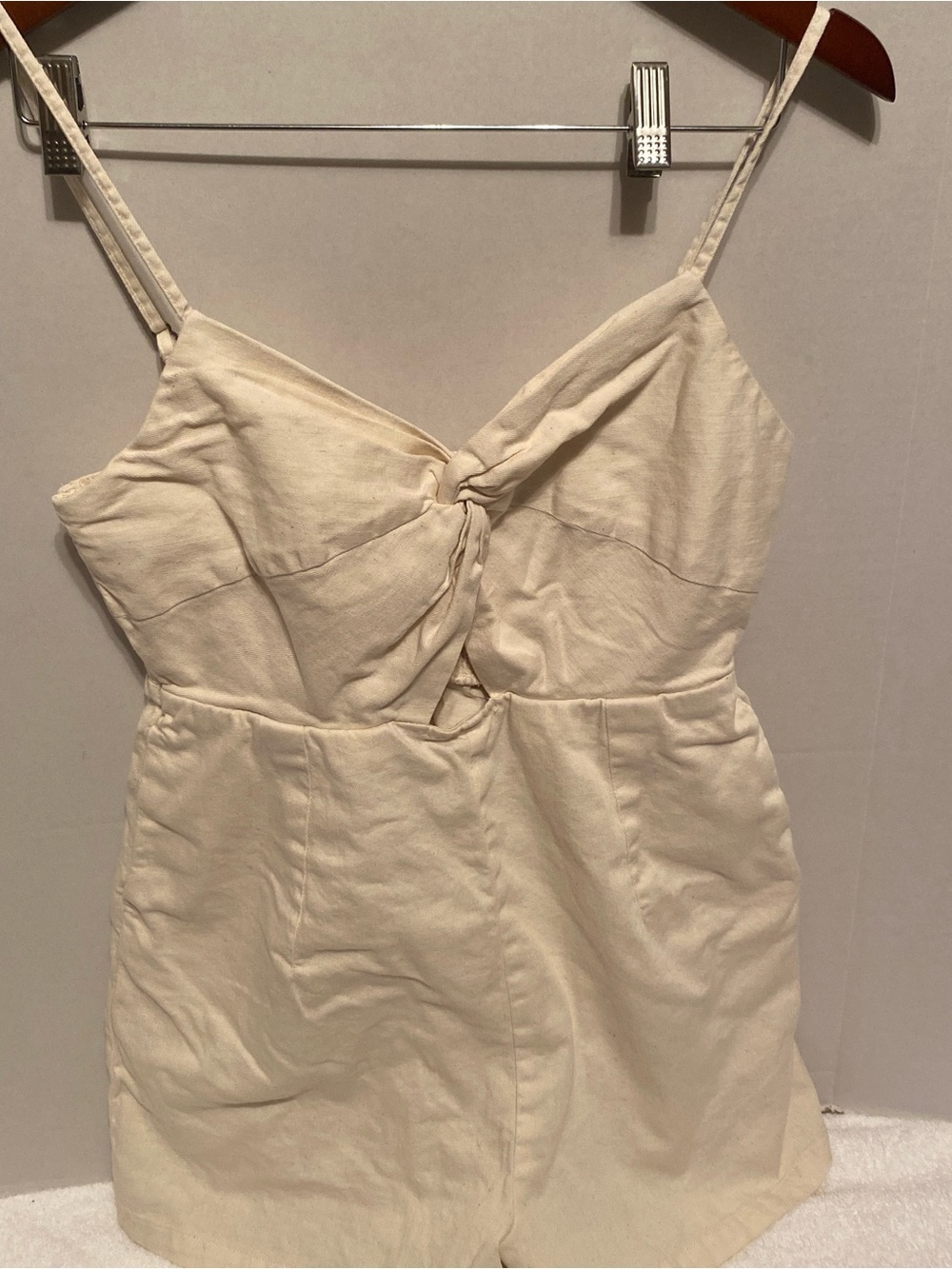 Old Navy Cream Smocked Romper with Spaghetti Straps